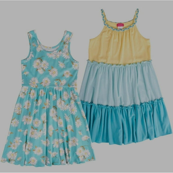 Zunie Girls 2 Pack Knit Dress (Yellow/Turq, XS (4/5))