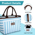 thumbnail image 3 of Tirrinia Adult Kid Lunch Bags, Women Men Large Oxford Lunchbox for Office, Beach, Picnic, School, Cute Soft Lunch Bag Tote, 10 Soda Cans Capacity，Blue Strip, 3 of 8