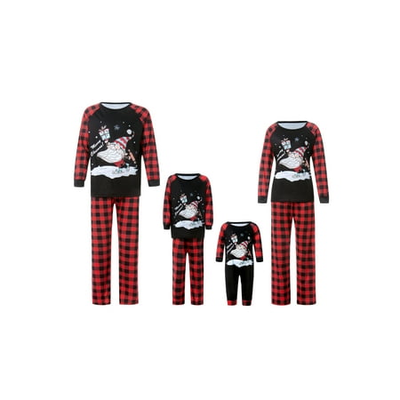 

Family Christmas Pajamas Set Santa Print Plaid Pants Long Sleeve Tops Crew Neck Sleepwear Nightwear