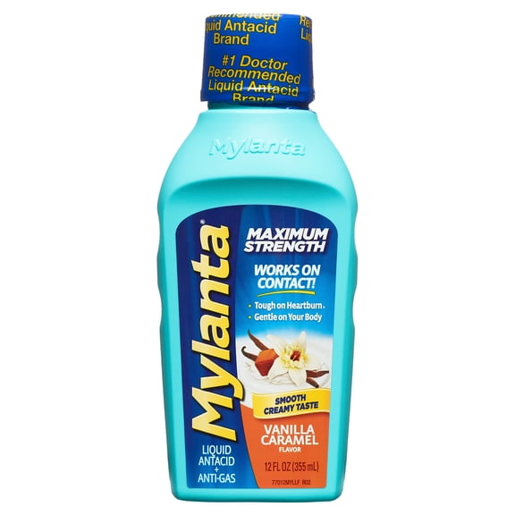 Mylanta Maximum Strength Liquid Antacid Anti-Gas, Vanilla Caramel, 12 fl oz (355 ml)