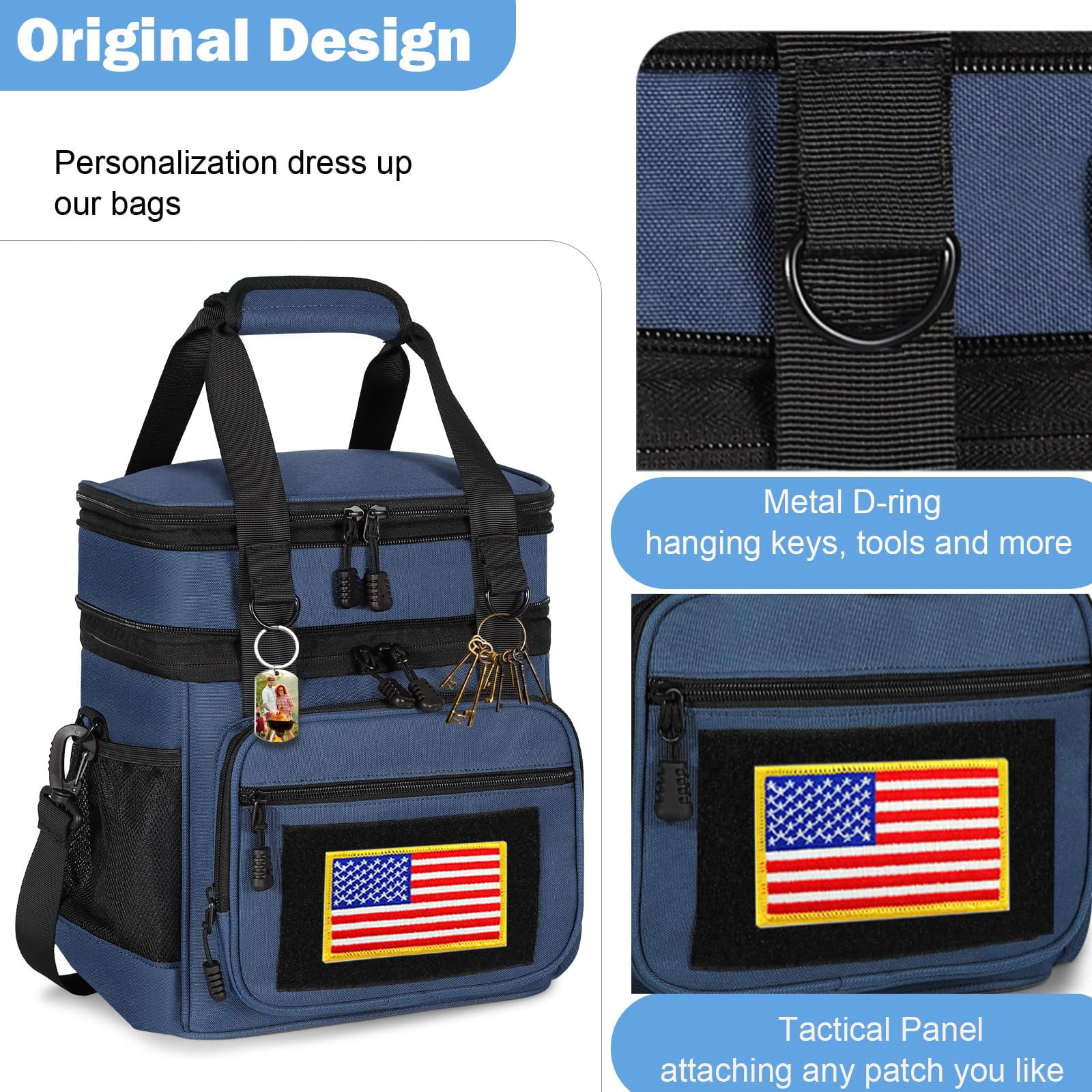 Insulated Tactical Lunch Bag Cooler 16L C_Blue for Work Outdoor Trips