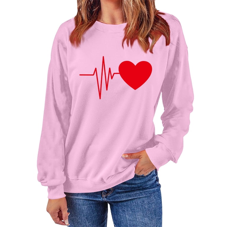 Valentine's Day Sweatshirt For Women - Love Heart Graphic Long Sleeve Pullover