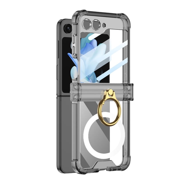 TPU+PC Material Teléfono para Z Flip5 con Cojín y Anillo Giratorio Soporte Diseño Transparente