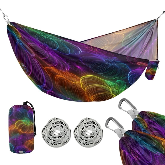 Portable Outdoor Camping Hammock Travel Hammock Ideal for Backpacking, Hiking, and Travel Neon-glowing Pumpkins Pattern