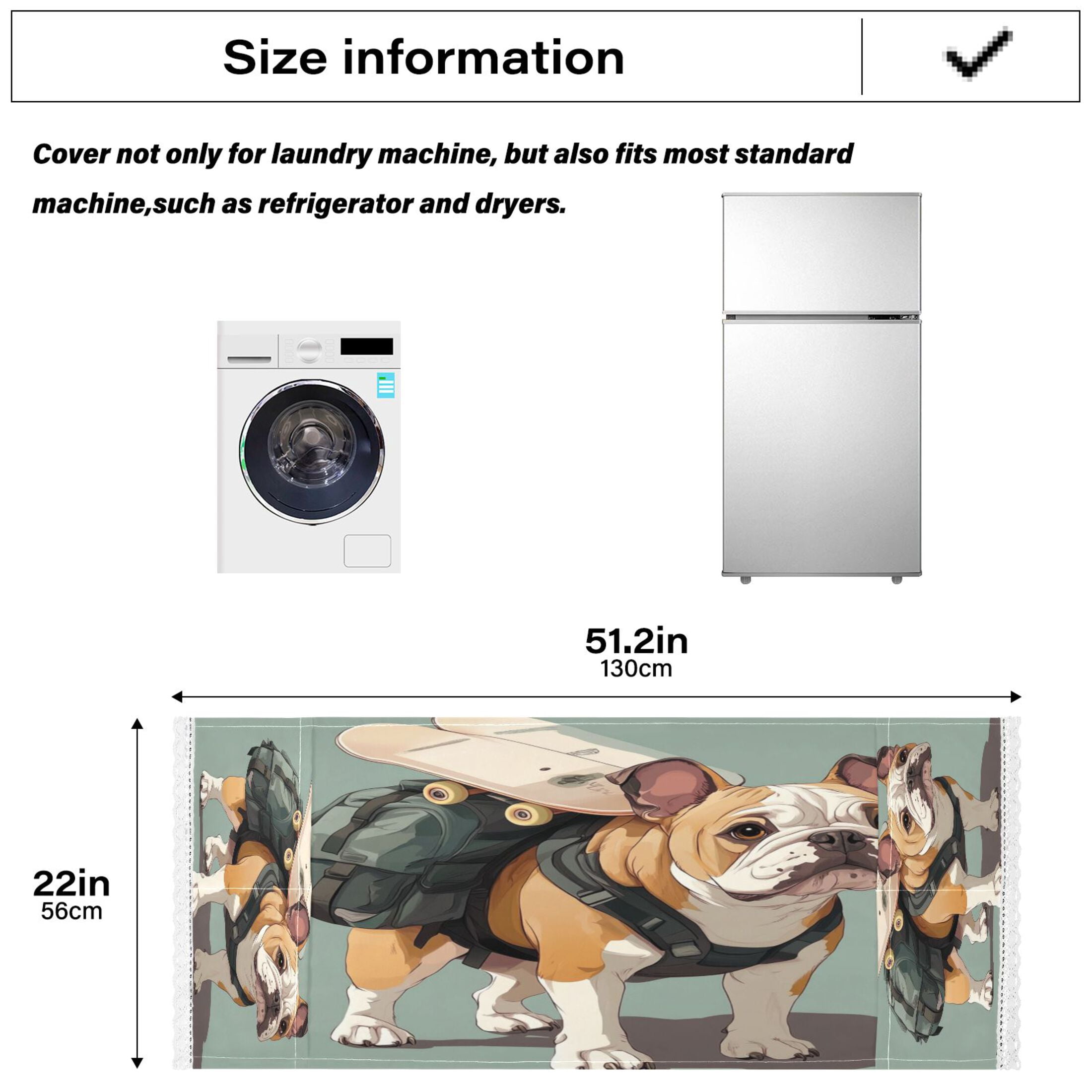 Bulldog Carrying SkateboardsWasher and Dryer Covers Dust-Proof and Oil Resistant Fridge Cover with 4 Storage Pockets Washing Machine Top Cover for Laundry Kitchen Home 51.2 x 22 In