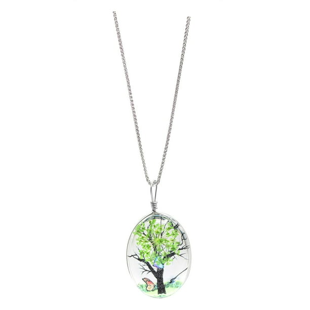Eterno y Dama Colgante Tronco Flor Cristal Retro Árbol Vida Collar Doble Cara Collares Europeos Colgantes