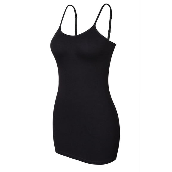 Attraco Women Long Camisole Shelf Bra Spaghetti Straps Tank Top Undershirt