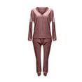 thumbnail image 6 of Womens Velvet 2 Pieces Outfits Long Sleeve V-Neck Sweatshirts with Elastic Eaist Long Pants Pajamas PJs Sets Loungewear, 6 of 7