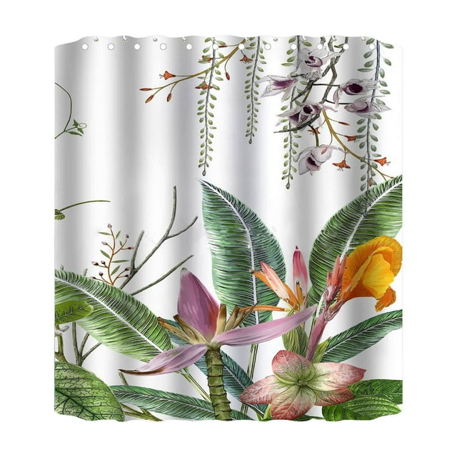 WIFKLSIIPG Tropical Green Shower Curtain 70x70 inch with 12 Hooks Waterproof Shower Curtain Bathroom Heavy Side Shower Curtain Machine Washable Quick Dry