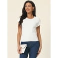 thumbnail image 2 of Unique Bargains Women's Cap Sleeve Knit T Shirts Crewneck Basic Tops Solid Blouse XL White, 2 of 6