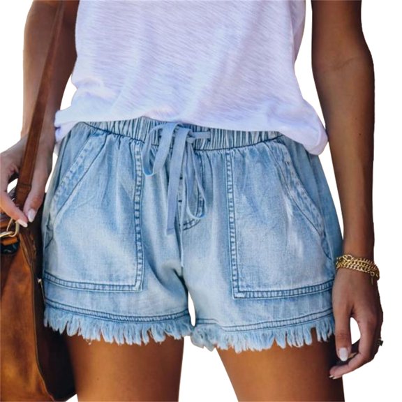Pantalones cortos de mezclilla suaves para mujer, pantalones cortos de tela vaquera para niñas y adolescentes, ropa de verano para mujer Prendas para la parte inferior del cuerpo Azul claro L Minnieouse AP010851-23