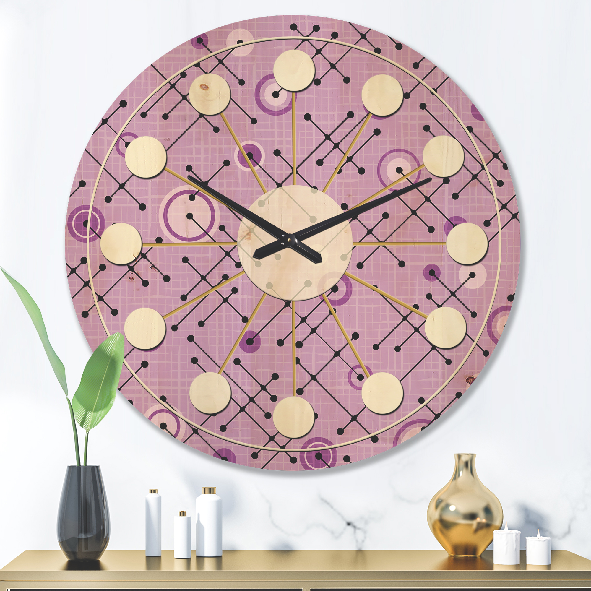 Designart '1950 Retro Pattern Shapes III' Mid-Century Modern Wood Wall Clock