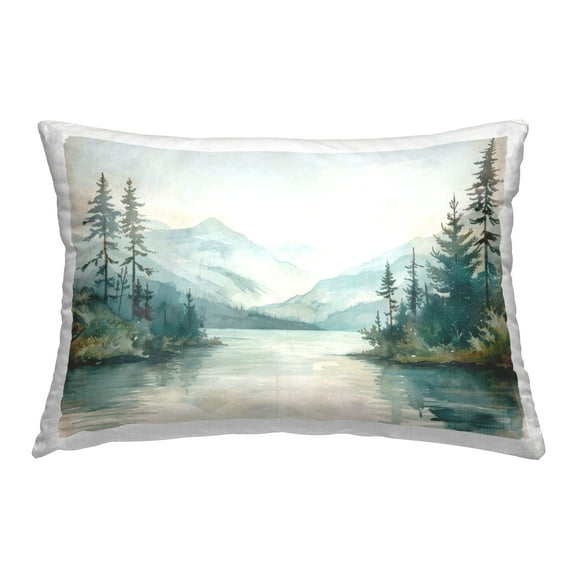 Stupell Industries Mountain Lake in Springtime 14" x 20" Landscape & Nature Print Polyester Throw Pillow, Zip Closure 1 Count