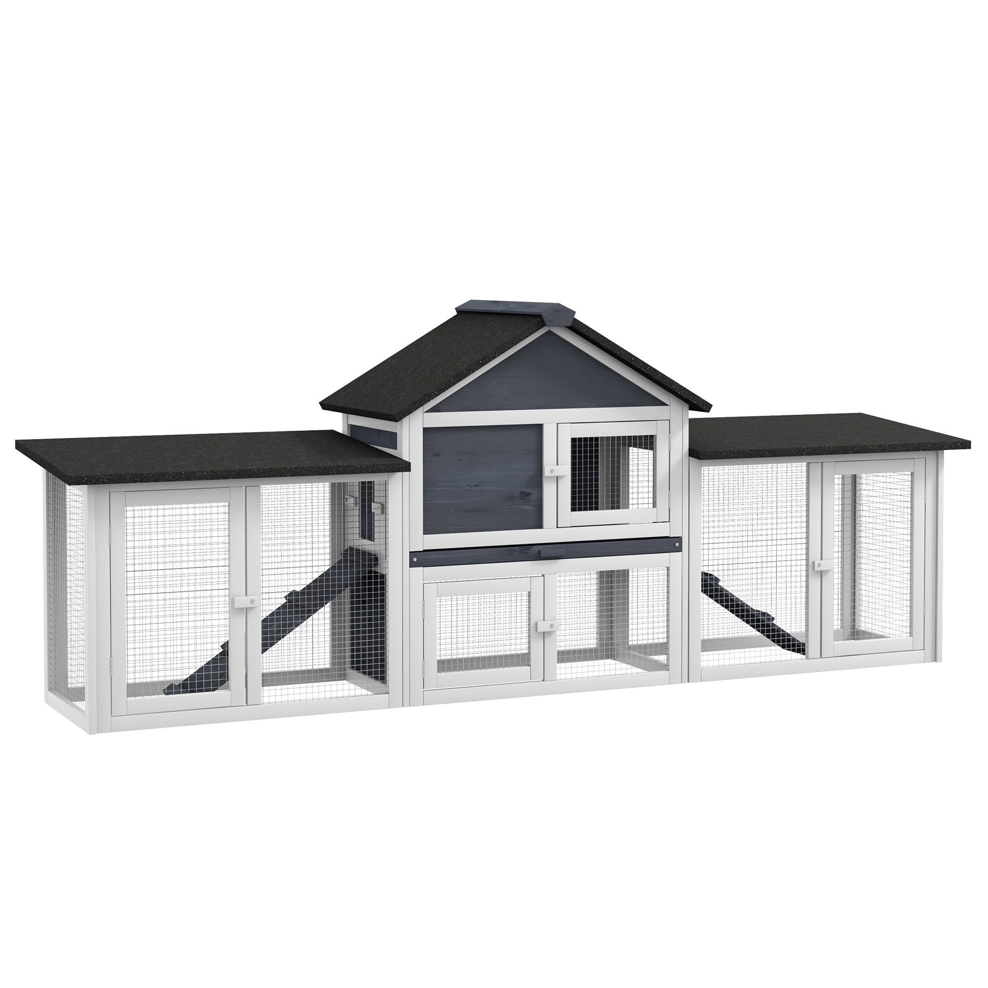 PawHut 83" Wooden Rabbit Hutch House with Run, Dark Gray