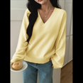 thumbnail image 5 of Women Fall Long Sleeve Sweater V Neck Tops Casual Light-Weight Knit Pullover Shirts Light Yellow S, 5 of 7