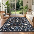thumbnail image 2 of Garvee 9'x12' Floral Print Area Rugs, Washable Vintage Rug Low Pile Farmhouse Carpet Stain Resistant Distressed Indoor Rugs for Living Room Bedroom Home Decor, Dark Gray Blue, 2 of 8