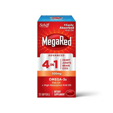 MegaRed Advanced 4 in 1 Omega-3 Fish Oil + Krill Oil Softgels, 500 mg, 25