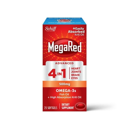 MegaRed Advanced 4 in 1 Omega-3 Fish Oil + Krill Oil Softgels, 500 mg, 25 (Best Krill Oil Australia)