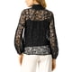 thumbnail image 3 of Blusa transparente de encaje floral de cuello alto con mangas abullonadas para mujer Allegra K 2XL negra, 3 of 7