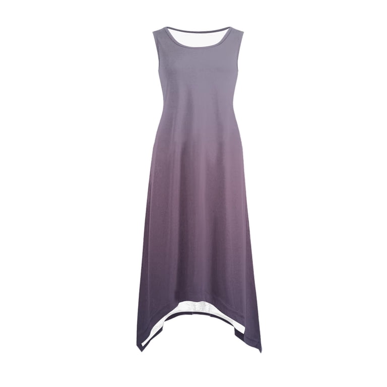 Uaswgudfs Women's Sleeveless Round Neck Midi Dress - Asymmetrical Hem Knee- Length Sundress with Casual Summer Flowy Tank Design - Walmart.com