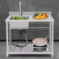thumbnail image 5 of Miumaeov Commercial Stainless Steel Kitchen Sink Single Bowl Restaurant Kitchen Sink Set with Faucet Drainboard and Storage Shelf Prep & Utility Sink for Garage Restaurant, 5 of 13