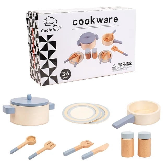 Wooden Kitchen Toys Cookware Pot Cook Pan Pretend Play Set Simulation Kitchen Utensils Tea Party Tableware For Kids Girls Gift