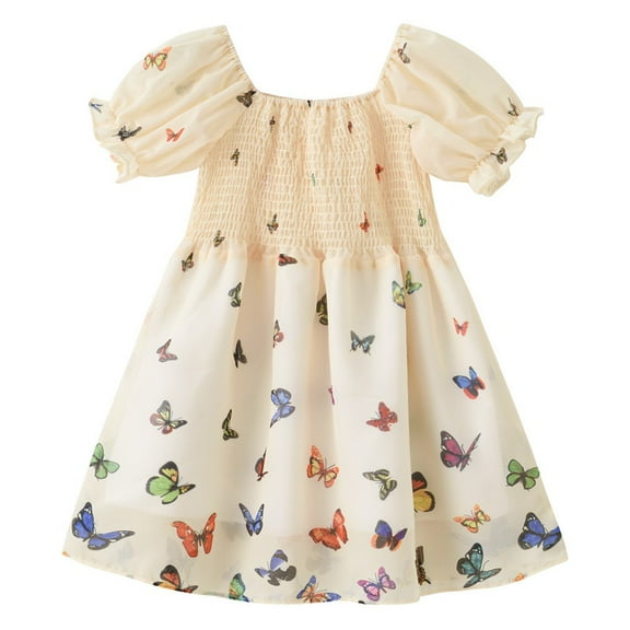Toddler Girls Dresses Clothes for Girls Girls Floral Print Short Sleeve Dress