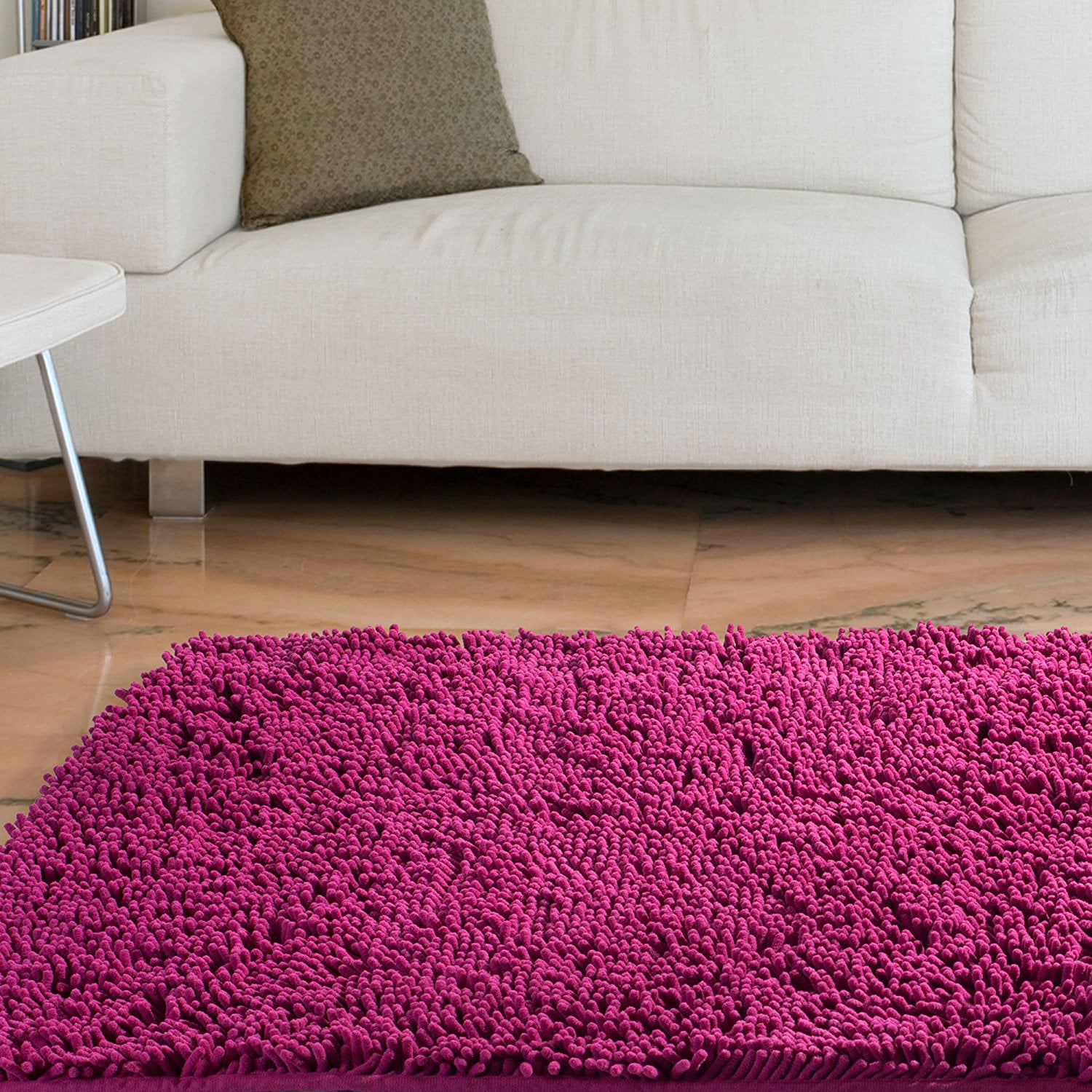 Non Slip Backing Soft Plush Polyester Chenille High Pile Shag Rug Carpet 30"x60"