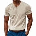 thumbnail image 5 of LWavelet Ribbed V Neck Men's Short Sleeve T-Shirt Ideal for Casual Commute and Daily Wear Khaki L, 5 of 8
