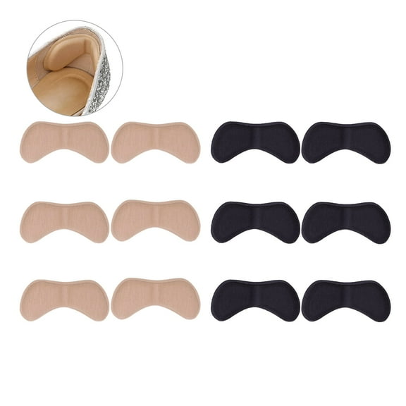 6 Pairs Heel Cushion Pads for Men and Women, Soft Shoe Inserts Heel Cushion Inserts Self-Adhesive Foot Care Protector Grips Liners Loose Shoes - Heel Pain Relief Bunion Callus Blisters,Black & Apricot