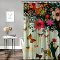 thumbnail image 2 of Creowell Butterflies Shower Curtain, Girl a Heart of Enjoying Blossoms Summertime Fantasy Happy Animal Print, Cloth Fabric Bathroom Decor Set with Hooks, White Pale Rose Purple White, 2 of 7