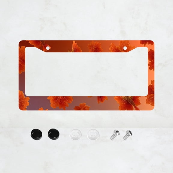 1pc Orange Floral Pattern 2-Hole License Plate Frame, Aluminum Material, 6x12 Inches with Screw Set, Retro Novelty Car Decoration Gift, Standard US License Plate Size