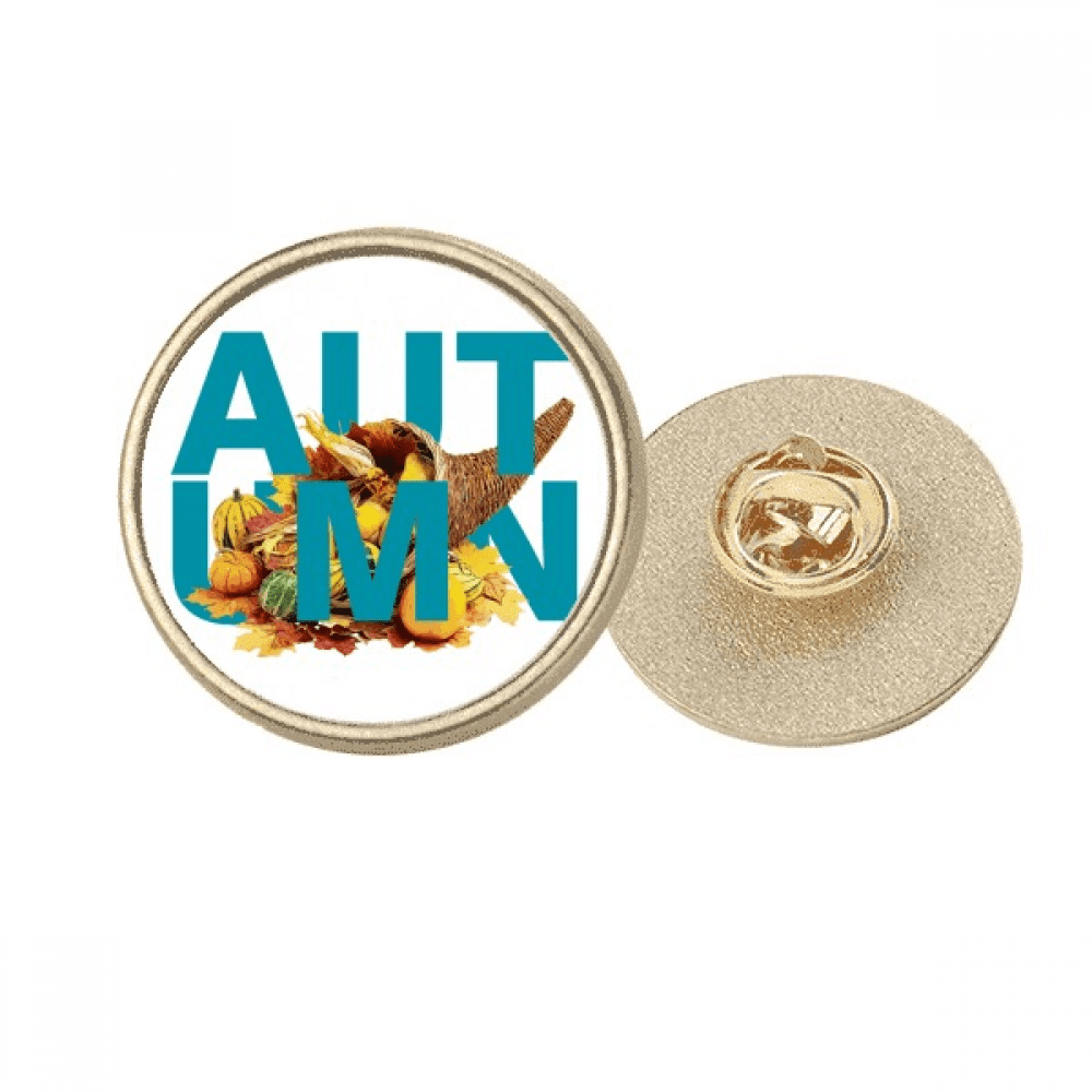 Bumper Harvest Fruits Vegetables Autumn Round Metal Golden Pin Brooch Clip