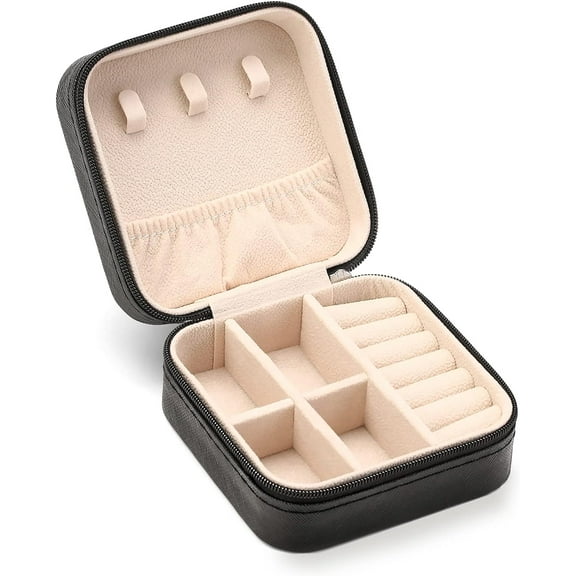 Travel Jewelry Case, Mini Portable Jewelry Travel Boxes, Small Jewelry Organizer for Rings, Earrings, Pendants, Watches, Necklaces, Lipsticks Organizer Storage Holder Case (Black)