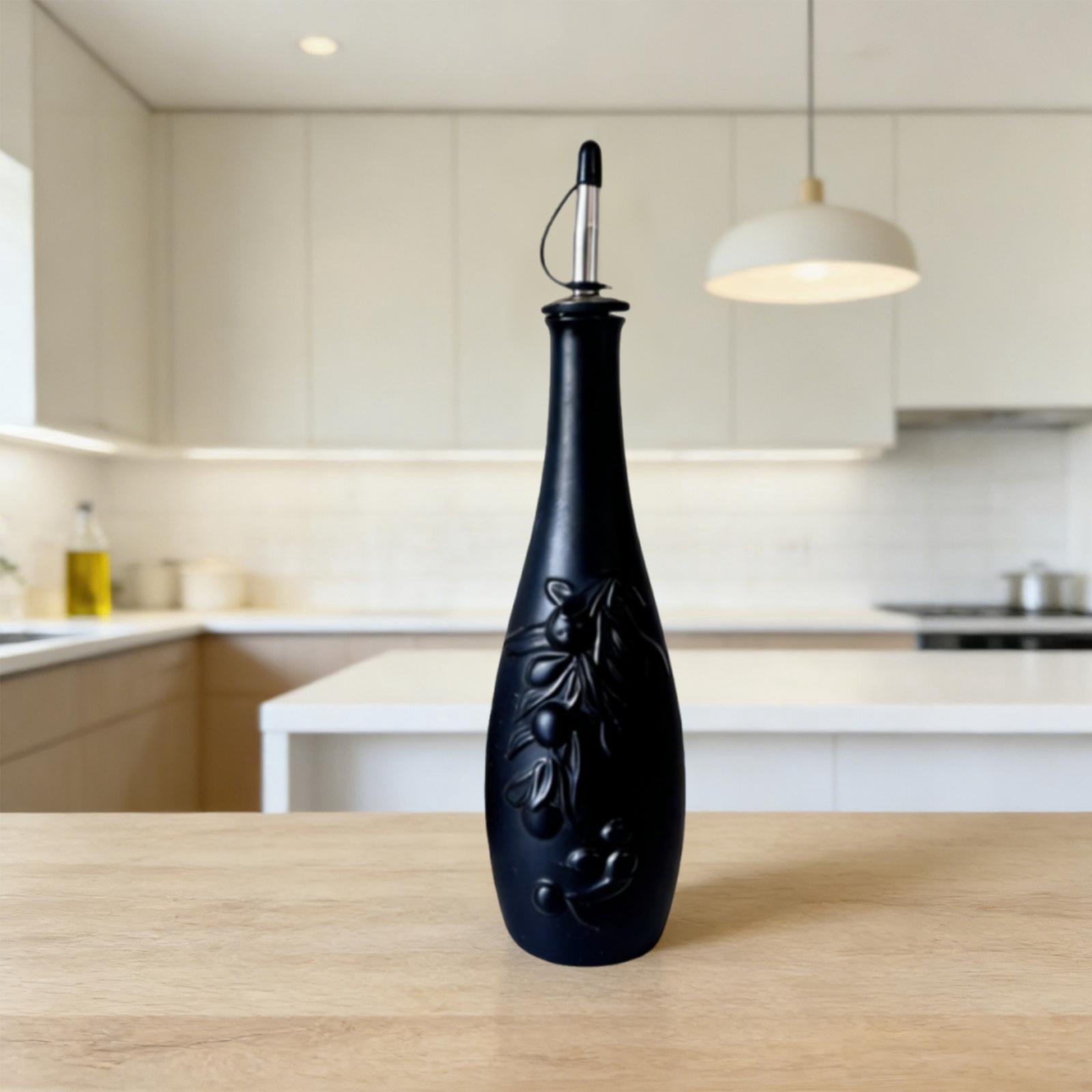 kowaku Ceramic Oil Bottle 350ml for Shoyu Syrup Nordic Pourer for Cooking Barbecue Heat Resistant with Lid Olive Oil Dispenser Black