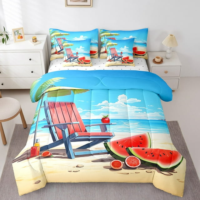 YST Ensemble de Douillette pour Vacances d'Été, Thème Plage Tropicale, 7 Pcs, Très Grand Lit