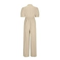 thumbnail image 4 of Women Jumpsuits 2025 Summer Casual Loose Short Sleeve Wide Leg One Piece Jumper Romper Outfits Trendy Clothes Beige L, 4 of 6
