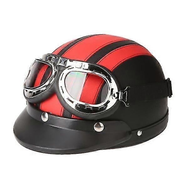 Motorcycle Helmet Motorcycle Scooter Open Face Half Leather Helmet With Visor Uv Goggles Retro Vintage Style Motocross Helmet