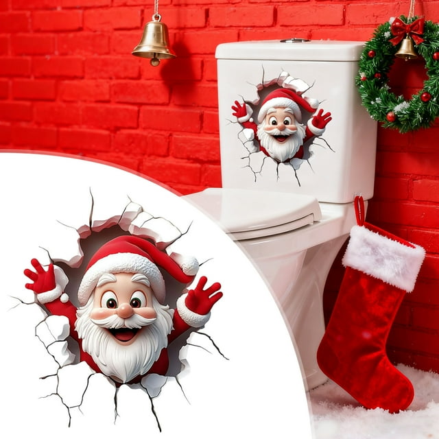 Christmas Wall Sticker, Adhesive Vinyl Decal with Santa Claus Design, Fun Holiday Decor for Smooth Surfaces like Walls and Windows, Removable and Reusable for Festive Celebrations
