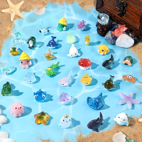 CYFW 36pcs Mini Ocean Resin Animals Tiny Sea Animals Figurines Marine Miniature Plastic Animals Aquarium Ornaments Decorations for DIY Fish Tank Potted Micro Fairy Garden Dollhouse