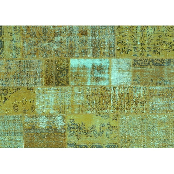 Ahgly Company Machine Washable Indoor Rectangle Patchwork Turquoise Blue Transitional Area Rugs, 6' x 9'
