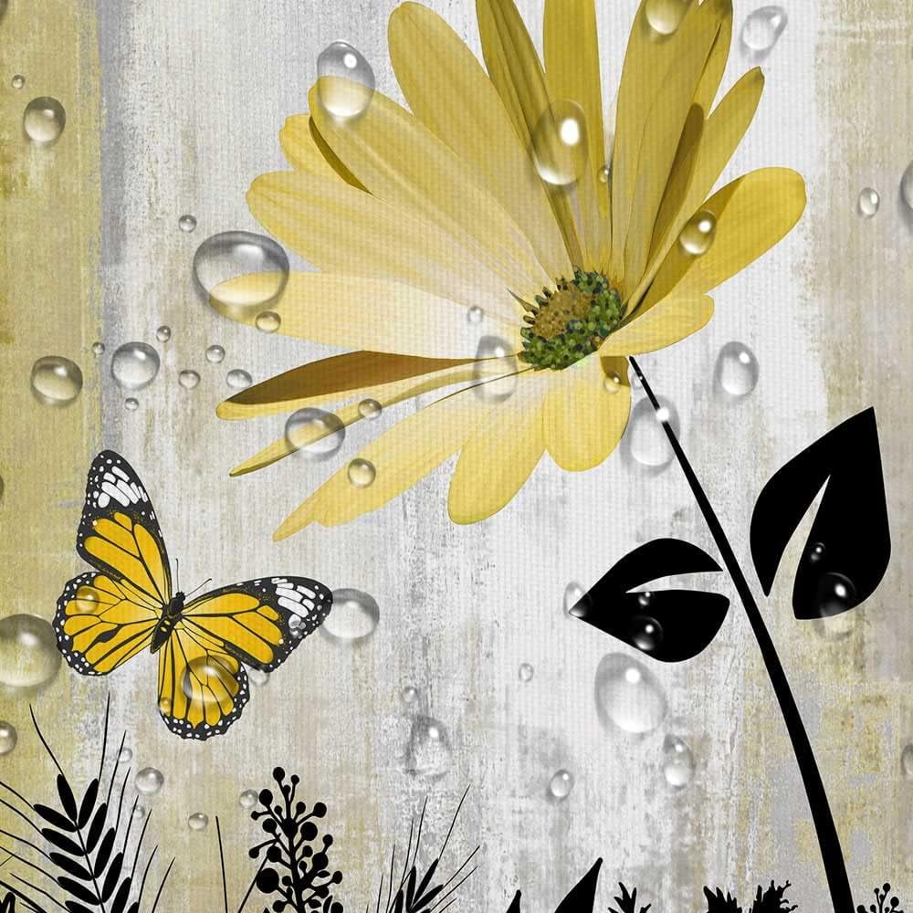 Rustic Farmhouse Shower Curtain for Bathroom, Farm Teal Daisy Floral Flowers and Butterfly on Country Wooden Bath Curtains, Turquoise Yellow Fabric Bathroom Decor Set with Hooks72x84