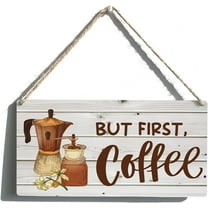 6x12 Inch Rustic Coffee Sign Gift Farmhouse But First Coffee Wooden Hanging Sign Plaque Wall Art Decor For Home Kitchen Decoration