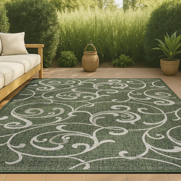 JONATHAN Y TUSCAN SUN 8 x 10 Area Rug, Maribel Traditional All-Over Scroll - Green/Cream, TSN205D-8