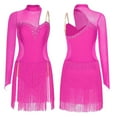 thumbnail image 1 of renvena Robe de Danse Latine de Ballroom pour Femmes Rumba Samba Tango Salsa, Épaule Asymétrique, Mini à Franges, Rose Vif G, 1 of 6