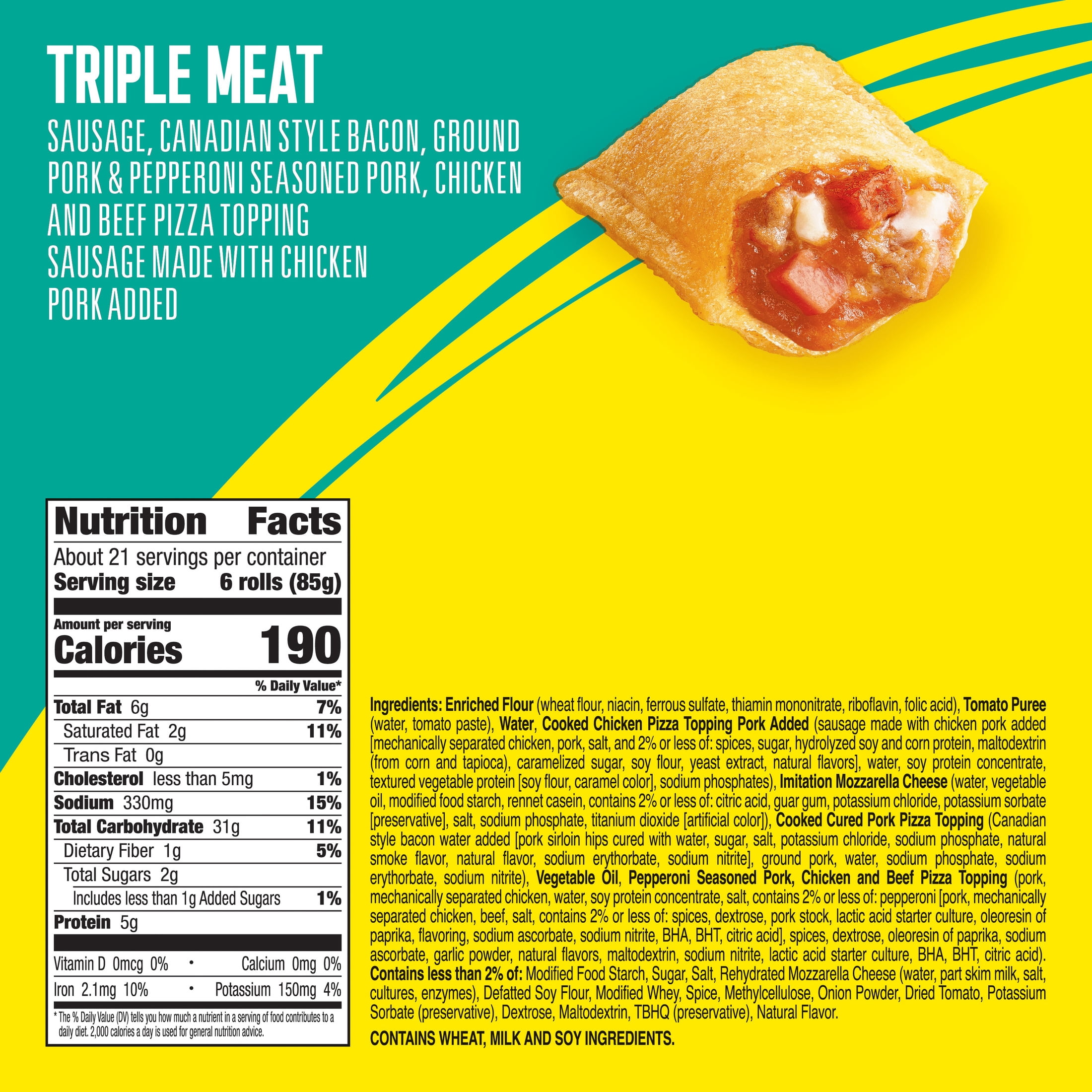 Totino's Pizza Rolls, Triple Meat Flavored, Frozen Snacks, 130 Rolls, 63.5 oz
