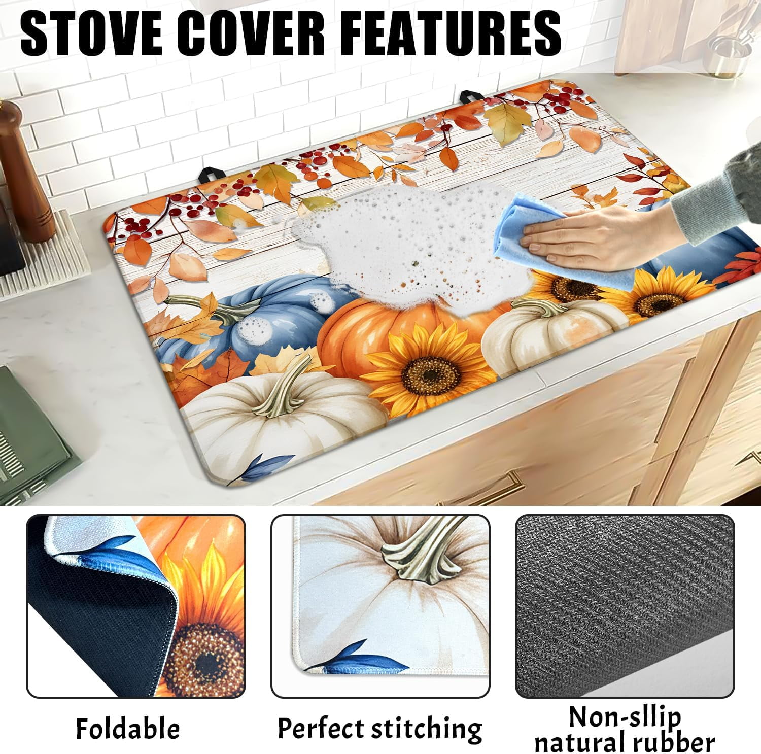 Fall Pumpkin Stove Top Covers for Electric Stove, Autumn Heat Resistant Glass Stove Top Cover Pad for Gas Stove, Thanksgiving Decor Ceramic Stove Top Covers Cooktop Protector Oven Cover