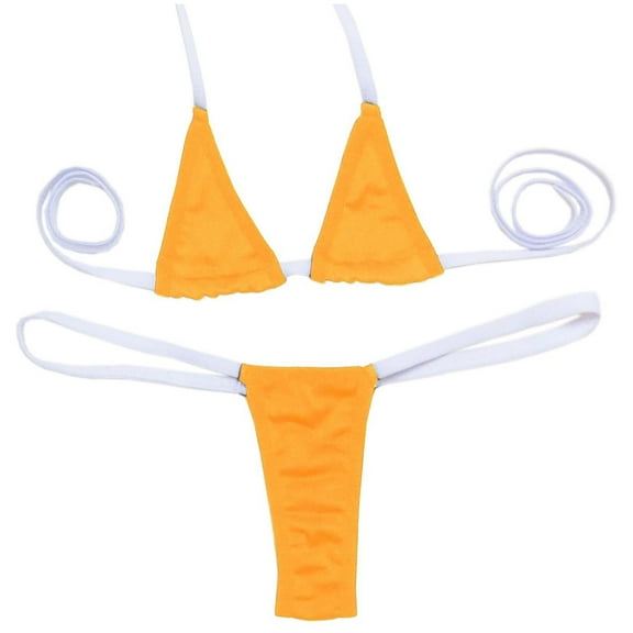 ZQUUVOU Women's Halter Triangle Thong Bikini Sets High Cut Swimsuit Bathing Suit Swimwear (D-Orange,Free Size)
