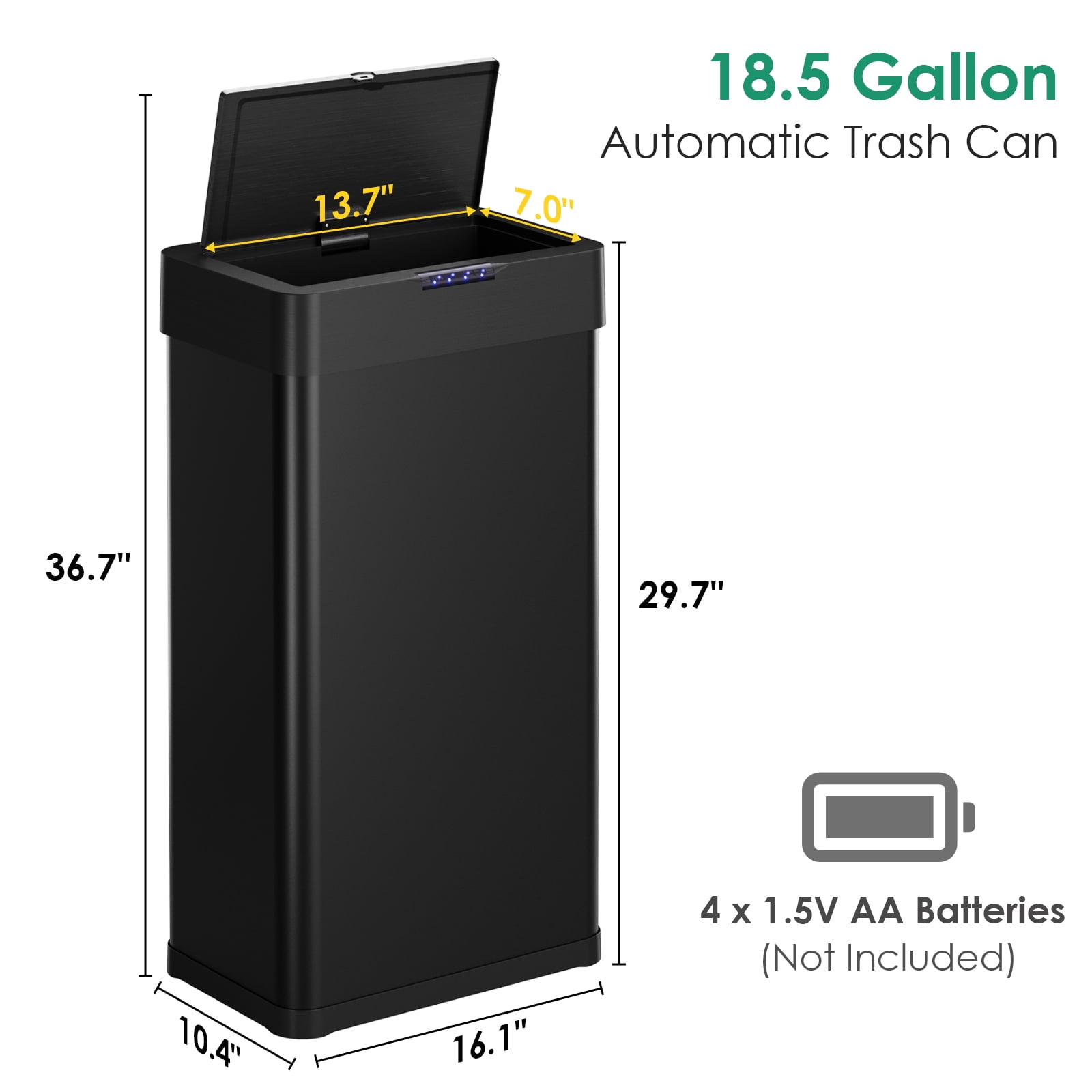Arlopu 18.5 Gallon Automatic Garbage Can Motion Sensor Touchless Kitchen Trash Can with Soft-Close Lid, Stainless Steel