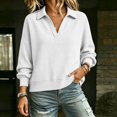 thumbnail image 7 of ClodeEU Women's Collared V Neck Long Sleeve Cropped Sweatshirt,Casual Loose Pullover Top White,Women's Plus XXL, 7 of 7